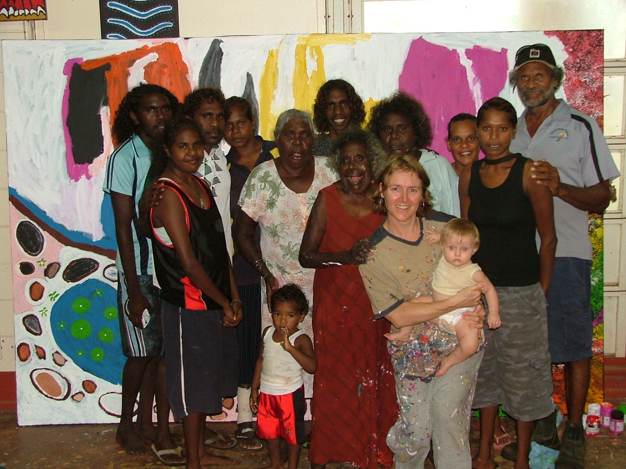 Artists with Sally Gabori at Mornington Island Art 2010. Photo courtesy Mornington Island Art